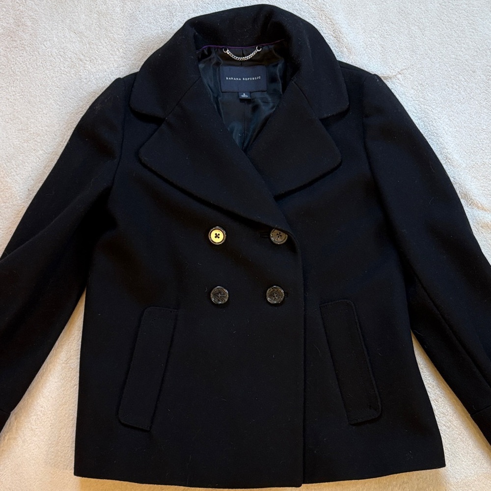 Banana Republic Black Wool Short Peacoat Sz S